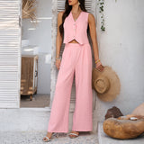 Dili 2025 Spring/Summer Leisure And Holiday Holiday Wind Solid Colored Arma Broad Legs Pants Set