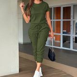 Dili Women's Clothing 2025 Spring And Summer Leisure Work Clothes Short-Sleeved Feet With Joint Pants