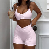 Dili Sports Yoga Wind Hanging Neck Chest Summer Shorts Two Sets Of Women's Clothing 2025 Spring And Summer