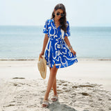 Dili Dress 2025 Spring And Summer Temperament Elegant Geometric Print Short Sleeve Skirt
