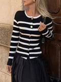 Dili Elegant Temperament Striped Long-Sleeved Vest Vest Women's Clothing 2025 Autumn And Winter