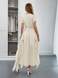 Dili Leisure Holiday Style Short Sleeve Girded Waist Dress Dress Women's Dress 2025 Spring And Summer