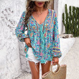 Dili Women's Clothing 2025 Spring And Summer Leisure Holiday Print T-Shirt Long-Sleeved Women's Shirt