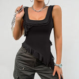 Dili Women's Clothing 2025 Spring And Summer Y2K Solid Color Sleeveless U Collar Mesh Sling Sling Sling