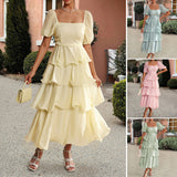 Dili 2025 Spring And Summer Temperament Casual Elegant Cake Dress Bubble Sleeves Wood Ear Dress Women's Dress