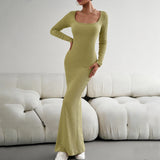 Dili Women's Dress Kardashian Ins Sexy Wind 2025 Autumn Collar Long-Sleeved Knitted Dress