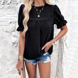 Dili Women's T-Shirt 2025 Spring And Summer Leisure Solid Color Short-Sleeved Hollow Top