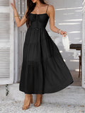 Dili 2025 Spring And Summer Temperament Holiday Wind Solid Color High-Waisted Sling Dress Dinner Dress Women's Dress