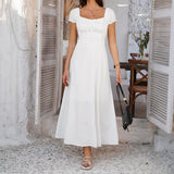 Dili 2025 Spring And Summer Temperament Elegant Solid Color Tie With Folding Bubble Bubble Sleeves French Dress Women's Dress