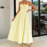 Dili Vacation Leisure Wind Solid Color Small Suspension Dress Women's Dress 2025 Spring And Summer