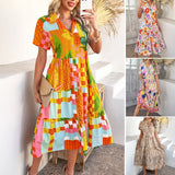 Dili 2025 Spring/Summer Leisure Bohemia Vacation High Waist Geometeuse Collodiced Dresses Women's Dresses