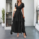Dili Leisure Holiday Style Short Sleeve Girded Waist Dress Dress Women's Dress 2025 Spring And Summer