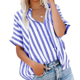 Dili 2025 Spring/Summer Leisure Commuter Print Striped Collider Short Sleeves R-Shirt Shirt Women's Clothing