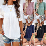 Dili Women's T-Shirt 2025 Spring And Summer Leisure Solid Color Short-Sleeved Hollow Top