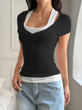 Dili Y2K Hot Girl Wind Fake Two Slings Short-Sleeved T-Shirt Women's Clothing 2025 Summer