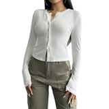 Dili 2025 Autumn/Winter Top Women's Y2K Solid Color Repair Cardigan Button Long-Sleeved T-Shirt