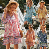 Self-Directed Casual Holiday Style Dress 2025 Summer Print V Collar Women's Clothing
